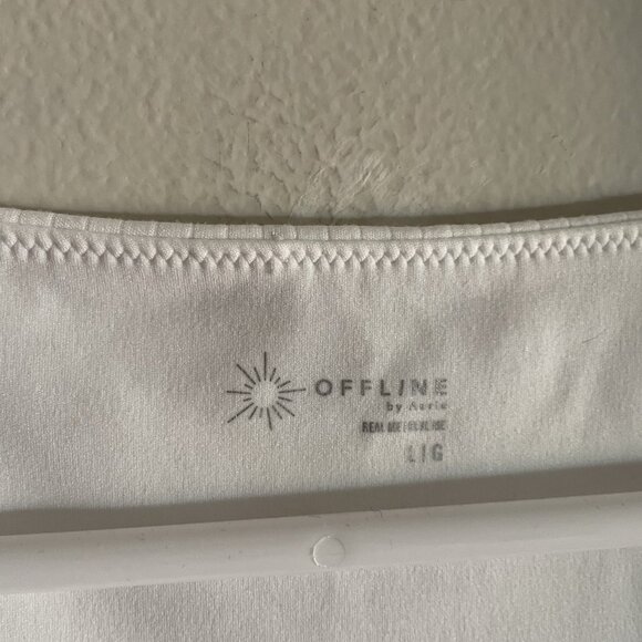 Offline By Aerie Women L White Ribbed Real Me Super Cropped Long Sleeve Bra Top - Picture 6 of 9